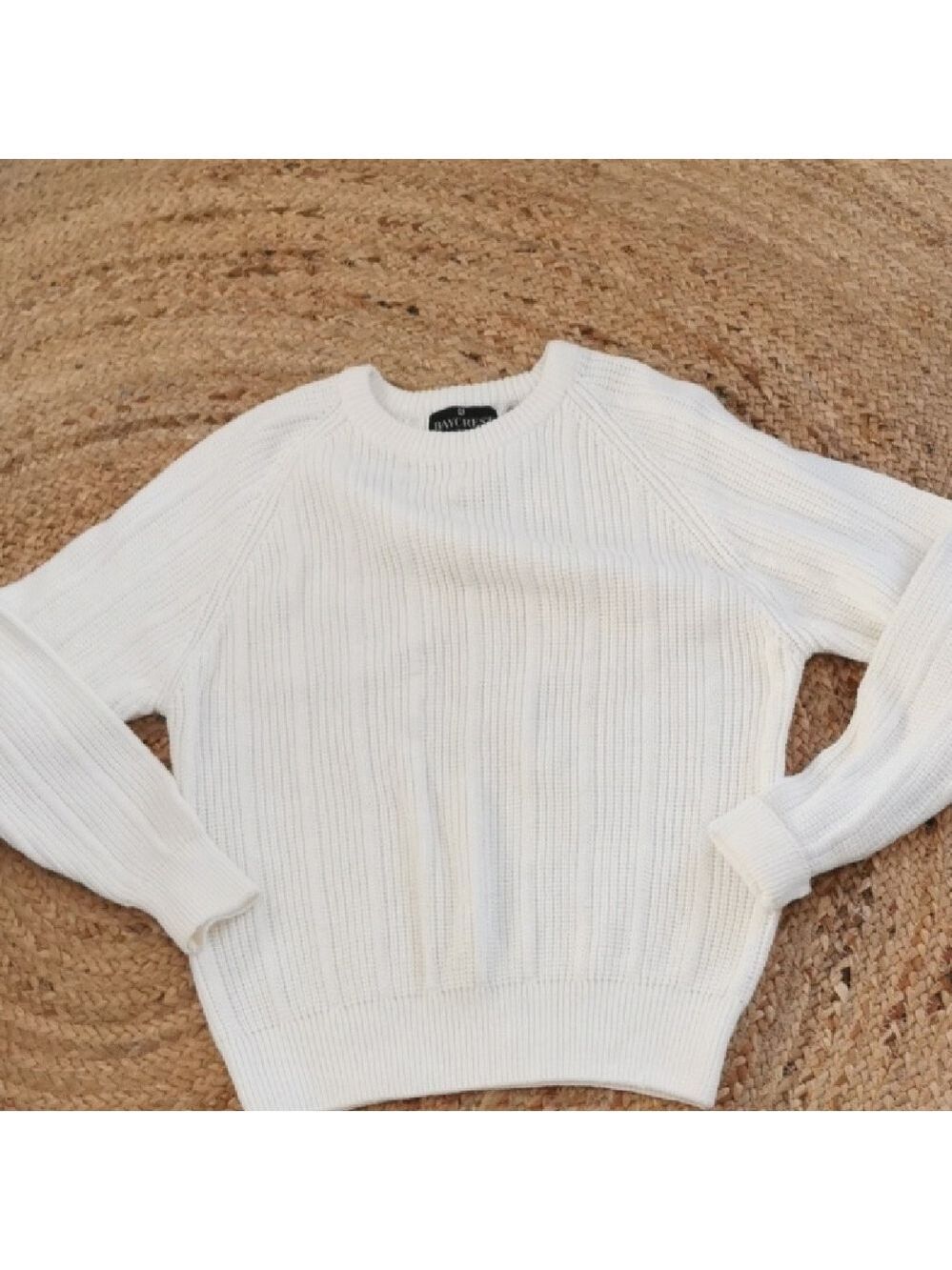 Womens Vintage BayCrest  preppy cotton ivory ribbed crewneck sweater Size Large